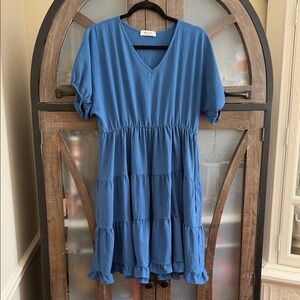 Blue V-Neck Mini Dress